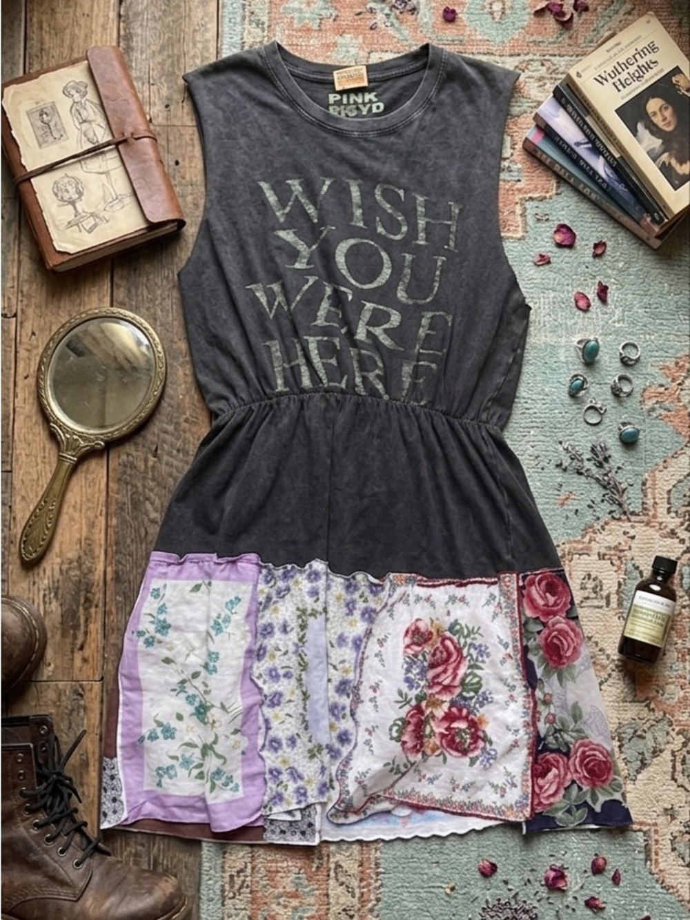 Pink Floyd Upcycled OOAK Wish You Were Here' Boho Patchwork Dress/Tunic